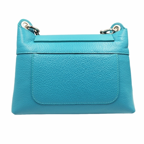 Turquoise Leather Handbag with chain and leather strap - Picture 4 of 6